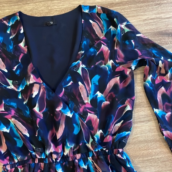 Luca Couture Watercolor Low Cut Sheer Arm Romper - Picture 8 of 15